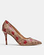 COACH®,WAVERLY PUMP WITH HEART PRINT,Signature Coated Canvas/Leather,Electric Red,Angle View