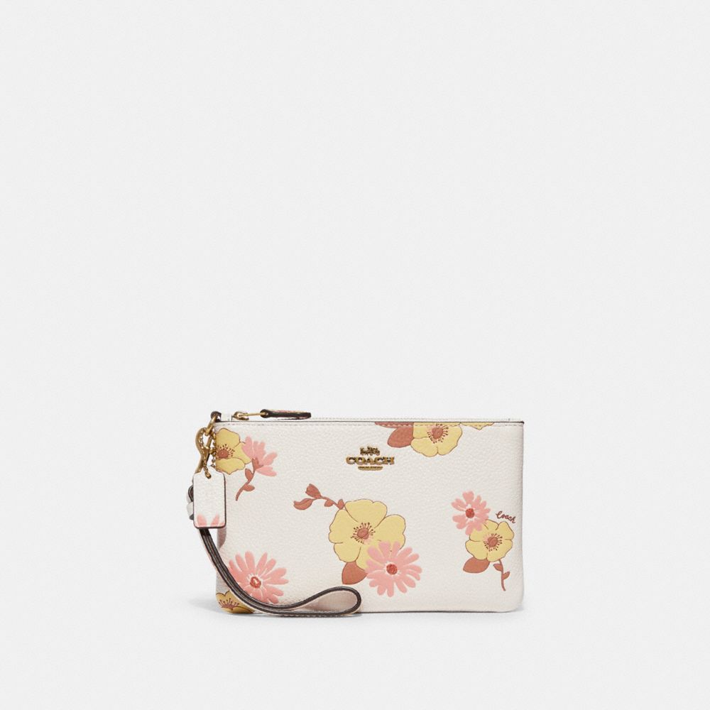 SpreeSuki - Coach Small Wristlet Corner Zip Wristlet In Halftone Floral  Print Coated Canvas Black # F55824