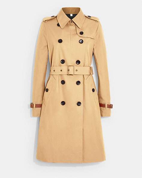 COACH®,ICON TRENCH COAT IN ORGANIC COTTON AND RECYCLED POLYESTER,Light Khaki,Front View