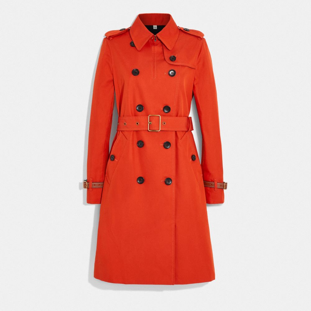 COACH®,ICON TRENCH COAT IN ORGANIC COTTON AND RECYCLED POLYESTER,Orange,Front View