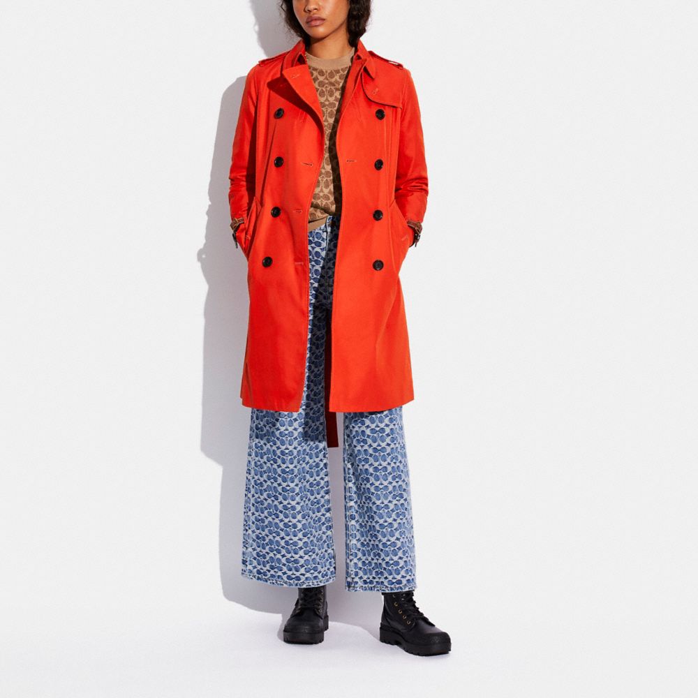 COACH®,ICON TRENCH COAT IN ORGANIC COTTON AND RECYCLED POLYESTER,Orange,Scale View