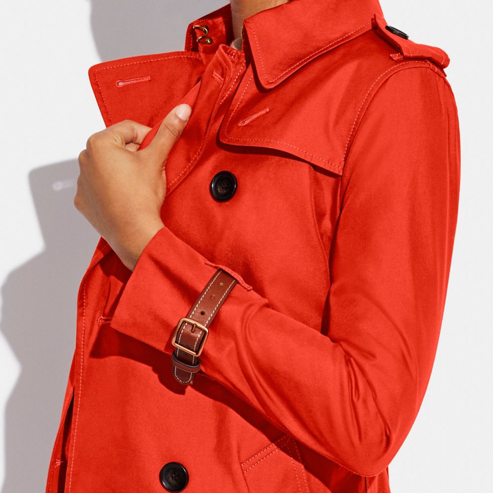 COACH®,ICON TRENCH COAT IN ORGANIC COTTON AND RECYCLED POLYESTER,Orange,Detail View