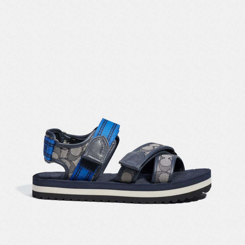 COACH®,SPORT SANDAL IN SIGNATURE JACQUARD,Signature Jacquard,Midnight Navy,Angle View