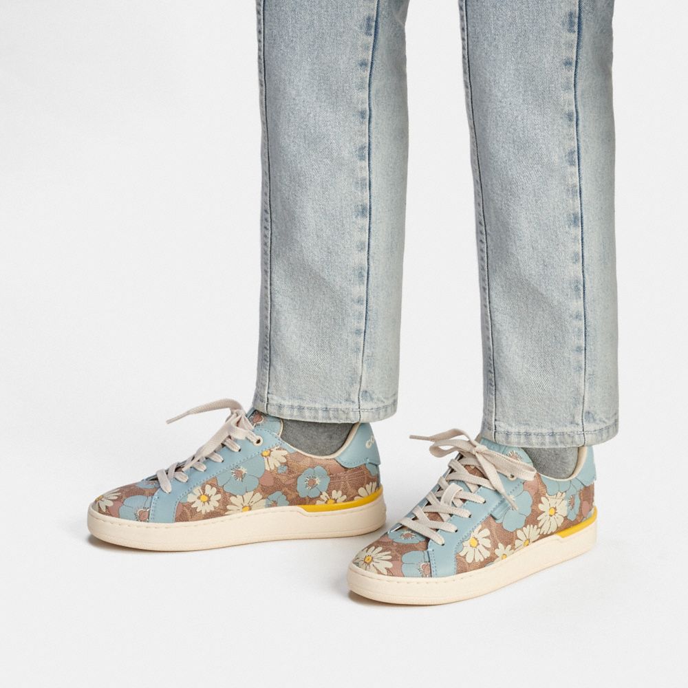 COACH Lowline Leopard Printed Leather Lace-Up Sneakers