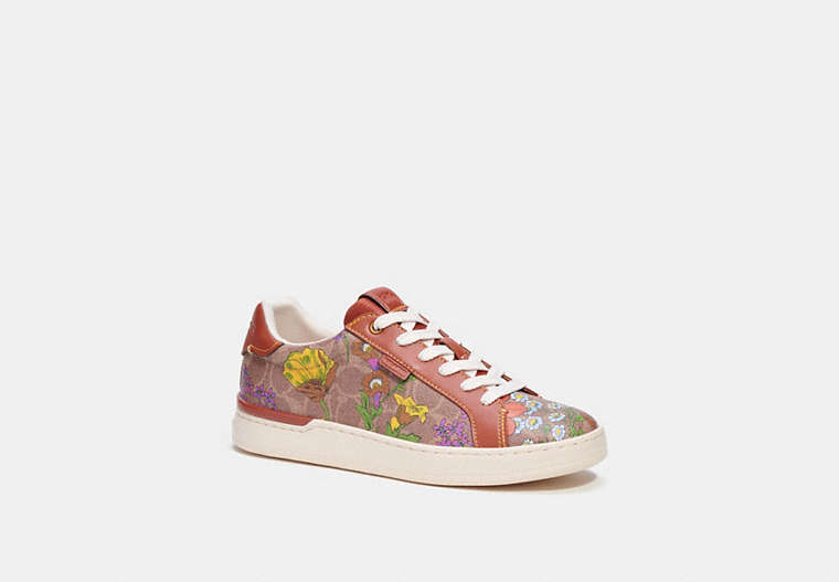 COACH®,LOWLINE LOW TOP SNEAKER,Signature Coated Canvas,Tan/Rust Multi,Front View
