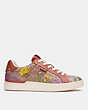 COACH®,LOWLINE LOW TOP SNEAKER,Signature Coated Canvas,Tan/Rust Multi,Angle View