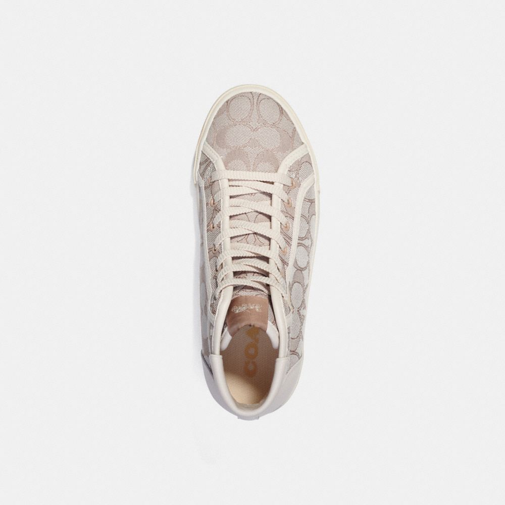 COACH®,Citysole High Top Platform Sneaker In Signature Jacquard,High Top,Casual,Logo,Casual,Beige,Inside View,Top View