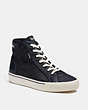 COACH®,CITYSOLE HIGH TOP PLATFORM SNEAKER IN RECYCLED SIGNATURE JACQUARD,Jacquard/Leather,Black,Front View