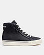 COACH®,CITYSOLE HIGH TOP PLATFORM SNEAKER IN RECYCLED SIGNATURE JACQUARD,Jacquard/Leather,Black,Angle View