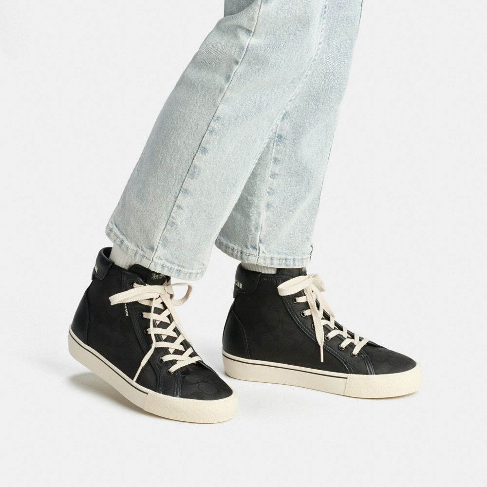 COACH®,Citysole High Top Platform Sneaker In Recycled Signature Jacquard,,Detail View