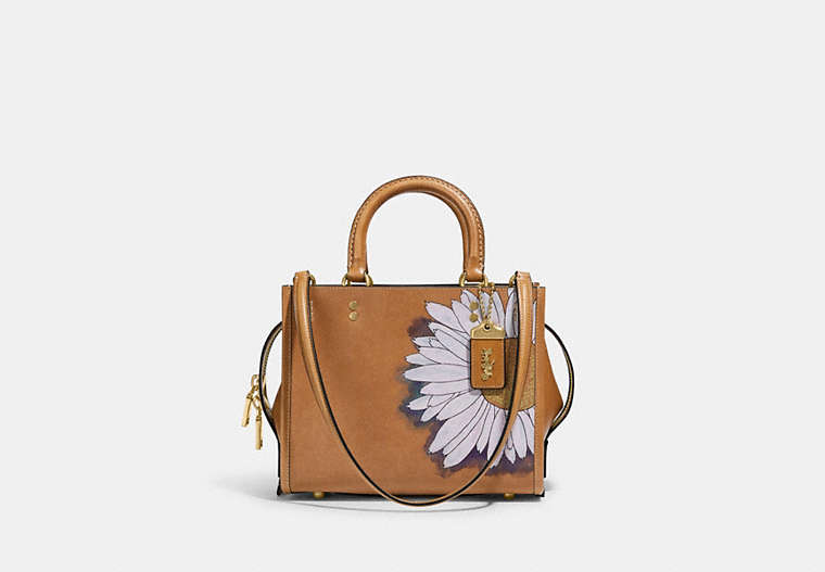 COACH®,COACH X KŌKI, ROGUE BAG 25 IN ORIGINAL NATURAL LEATHER WITH DAISY,Leather,Medium,Brass/Turmeric Nut,Front View