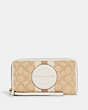 COACH®,DEMPSEY LARGE PHONE WALLET IN SIGNATURE JACQUARD WITH STRIPE AND COACH PATCH,Jacquard,Mini,Gold/Light Khaki Chalk,Front View