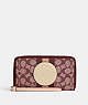 COACH®,DEMPSEY LARGE PHONE WALLET IN SIGNATURE JACQUARD WITH STRIPE AND COACH PATCH,Jacquard,Mini,Gold/Wine Multi,Front View