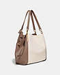 COACH®,DALTON 31 WITH COACH BADGE,Jacquard/Smooth Leather,Large,Gold/Chalk Taupe,Angle View
