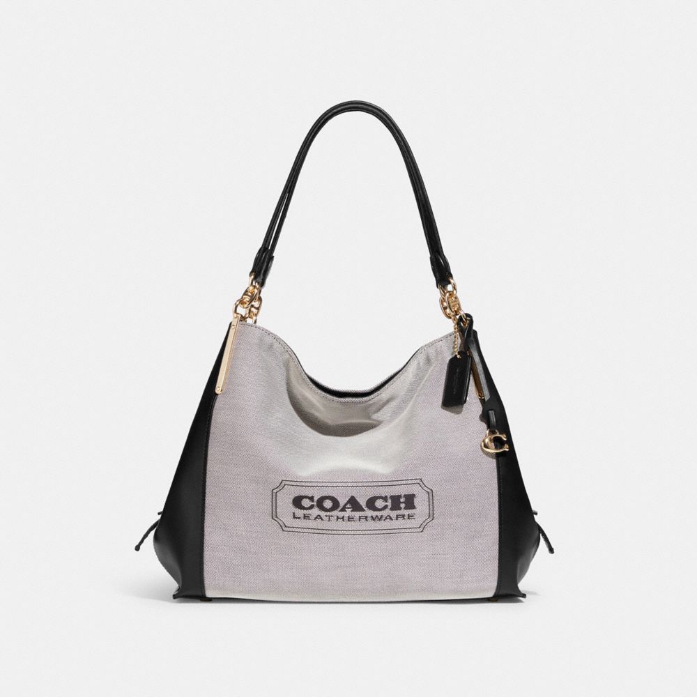 COACH®,DALTON BAG 31 WITH COACH BADGE,Jacquard/Smooth Leather,Large,Gold/Salt Black,Front View