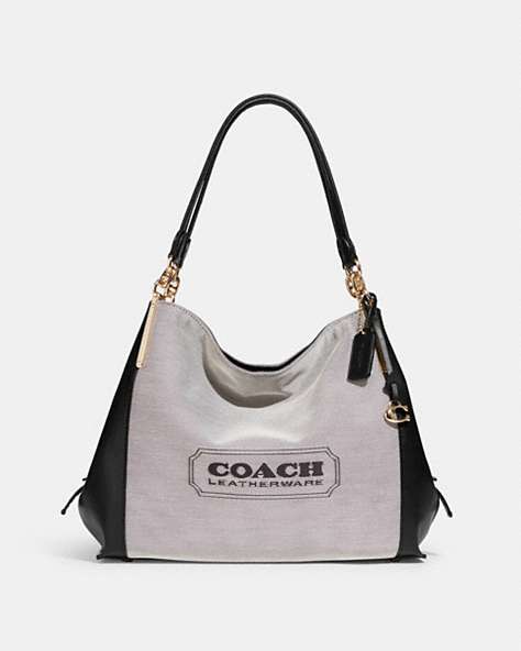 COACH®,DALTON 31 WITH COACH BADGE,Jacquard/Smooth Leather,Large,Gold/Salt Black,Front View