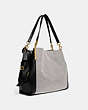 COACH®,DALTON BAG 31 WITH COACH BADGE,Jacquard/Smooth Leather,Large,Gold/Salt Black,Angle View