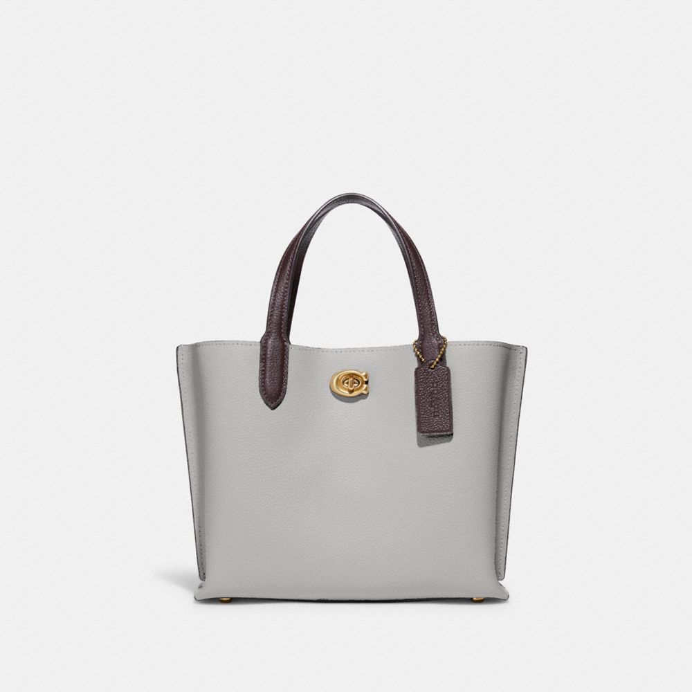 COACH®,WILLOW TOTE BAG 24 IN COLORBLOCK WITH SIGNATURE CANVAS INTERIOR,Medium,Brass/Dove Grey Multi,Front View image number 0