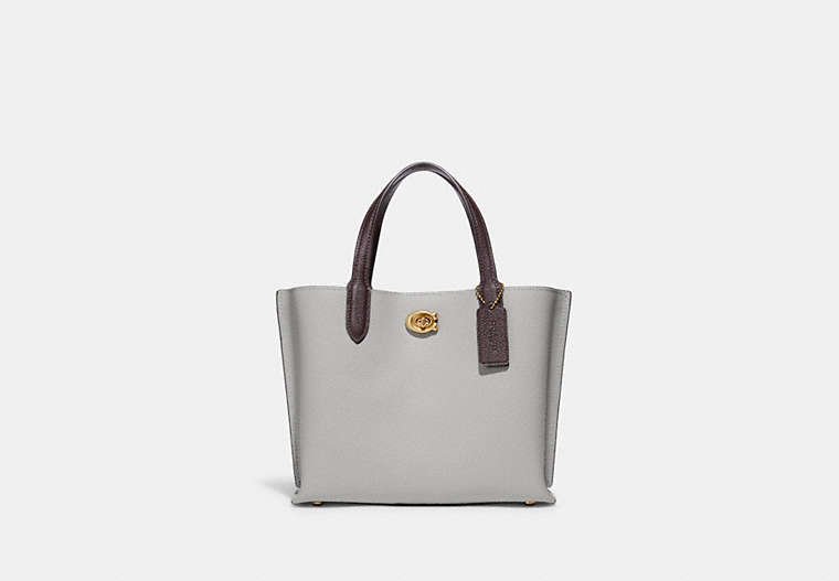 COACH®,WILLOW TOTE 24 IN COLORBLOCK WITH SIGNATURE CANVAS INTERIOR,Pebble Leather/Signature Coated Canvas,Medium,Brass/Dove Grey Multi,Front View image number 0