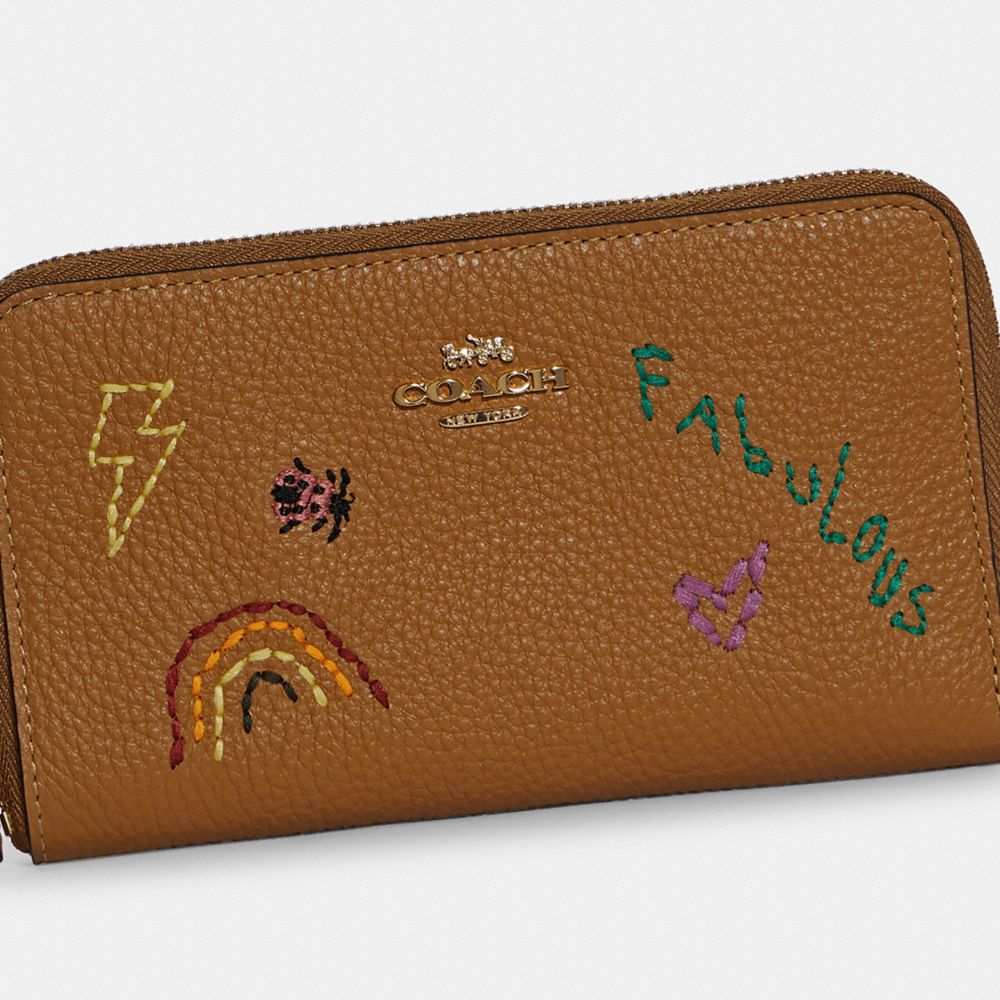 COACH®,Medium Id Zip Wallet With Diary Embroidery,,Detail View