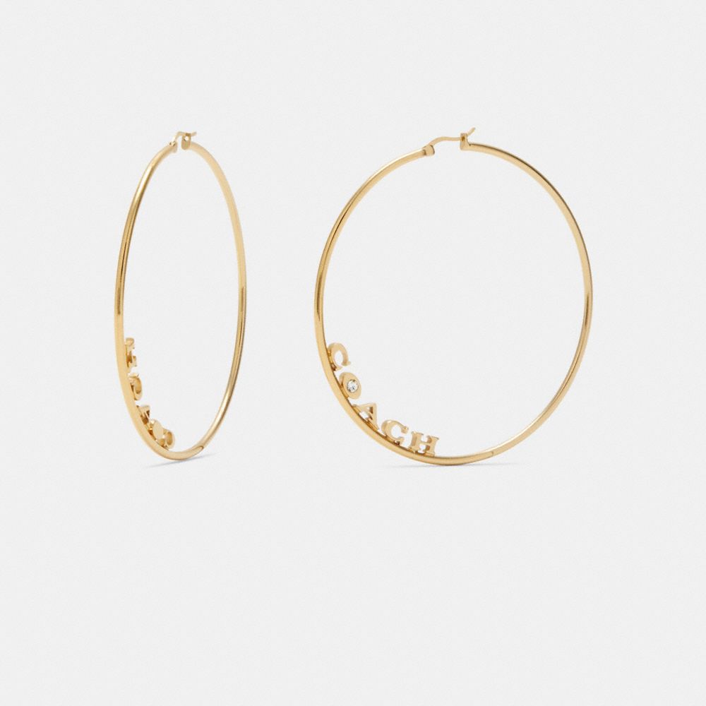COACH®,SIGNATURE LARGE HOOP EARRINGS,Gold,Front View