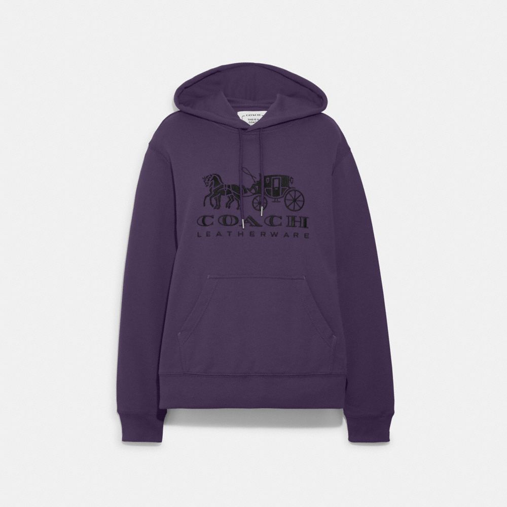 COACH®,HORSE AND CARRIAGE HOODIE IN ORGANIC COTTON,Dark Purple,Front View