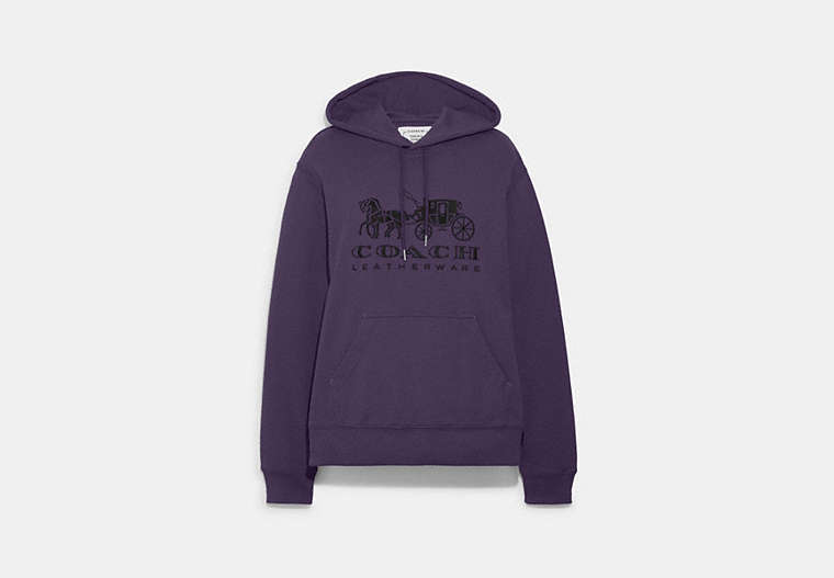 COACH®,HORSE AND CARRIAGE HOODIE IN ORGANIC COTTON,Organic Cotton,Dark Purple,Front View