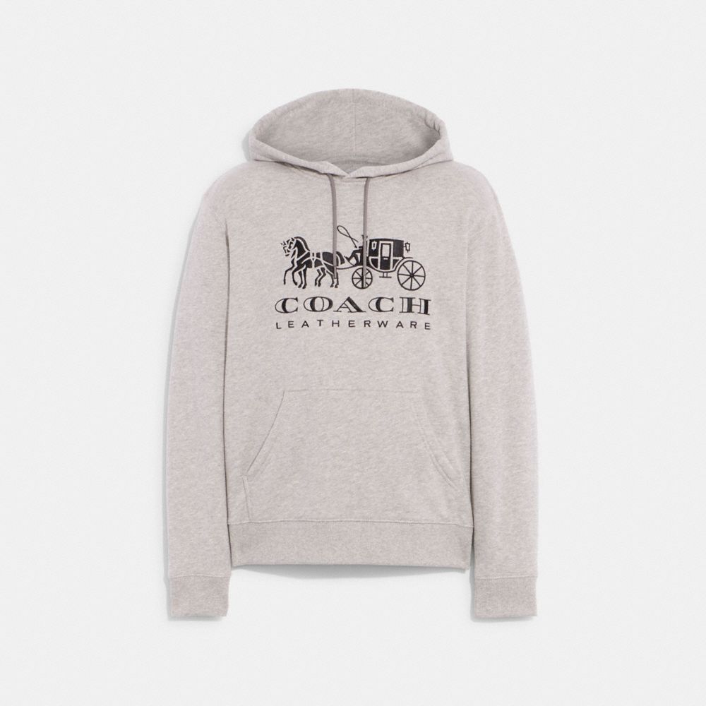 COACH®,HORSE AND CARRIAGE HOODIE IN ORGANIC COTTON,Heather Grey,Front View