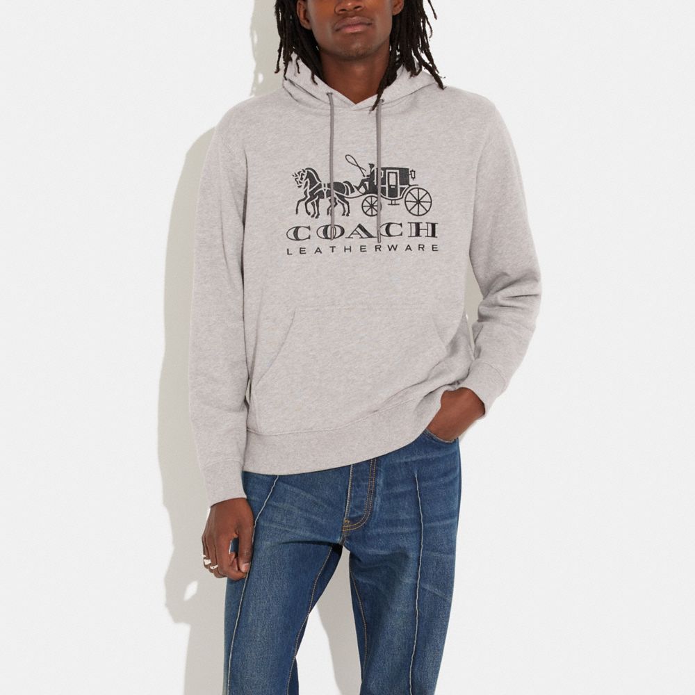 COACH®,HORSE AND CARRIAGE HOODIE IN ORGANIC COTTON,Heather Grey,Scale View