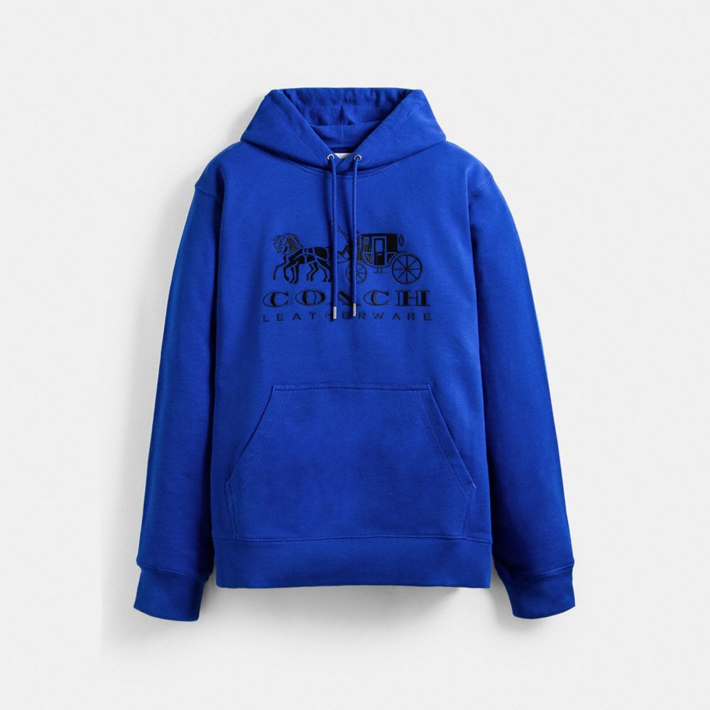 COACH®,HORSE AND CARRIAGE HOODIE IN ORGANIC COTTON,Blue Fin,Front View