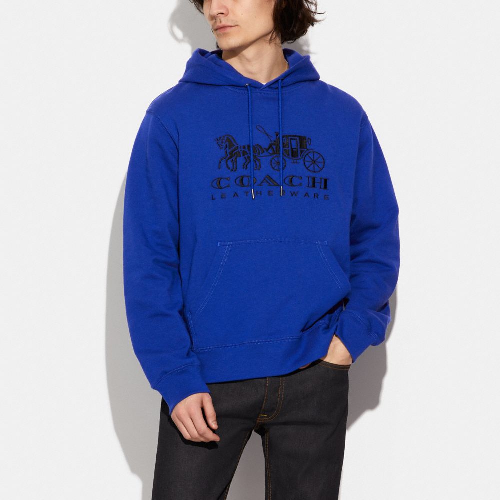 COACH®,HORSE AND CARRIAGE HOODIE IN ORGANIC COTTON,Blue Fin,Scale View
