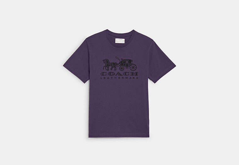 COACH®,HORSE AND CARRIAGE T-SHIRT IN ORGANIC COTTON,Organic Cotton,Dark Purple,Front View