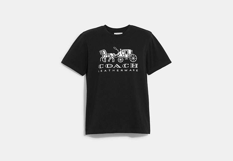 COACH®,HORSE AND CARRIAGE T-SHIRT IN ORGANIC COTTON,Organic Cotton,Black,Front View