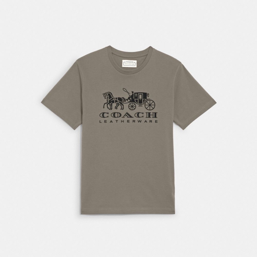 COACH®,HORSE AND CARRIAGE T-SHIRT IN ORGANIC COTTON,Gray,Front View