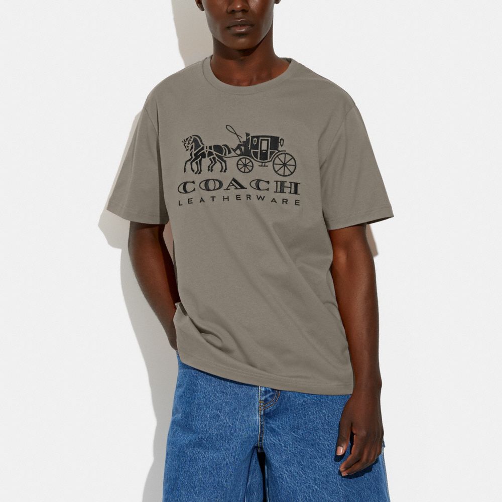 COACH®,HORSE AND CARRIAGE T-SHIRT IN ORGANIC COTTON,Gray,Scale View