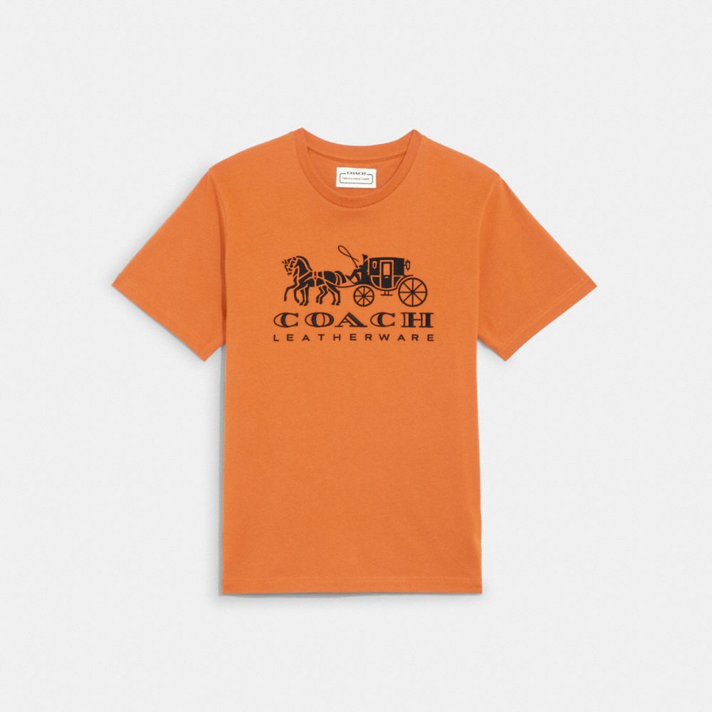 COACH®,HORSE AND CARRIAGE T-SHIRT IN ORGANIC COTTON,Papaya,Front View