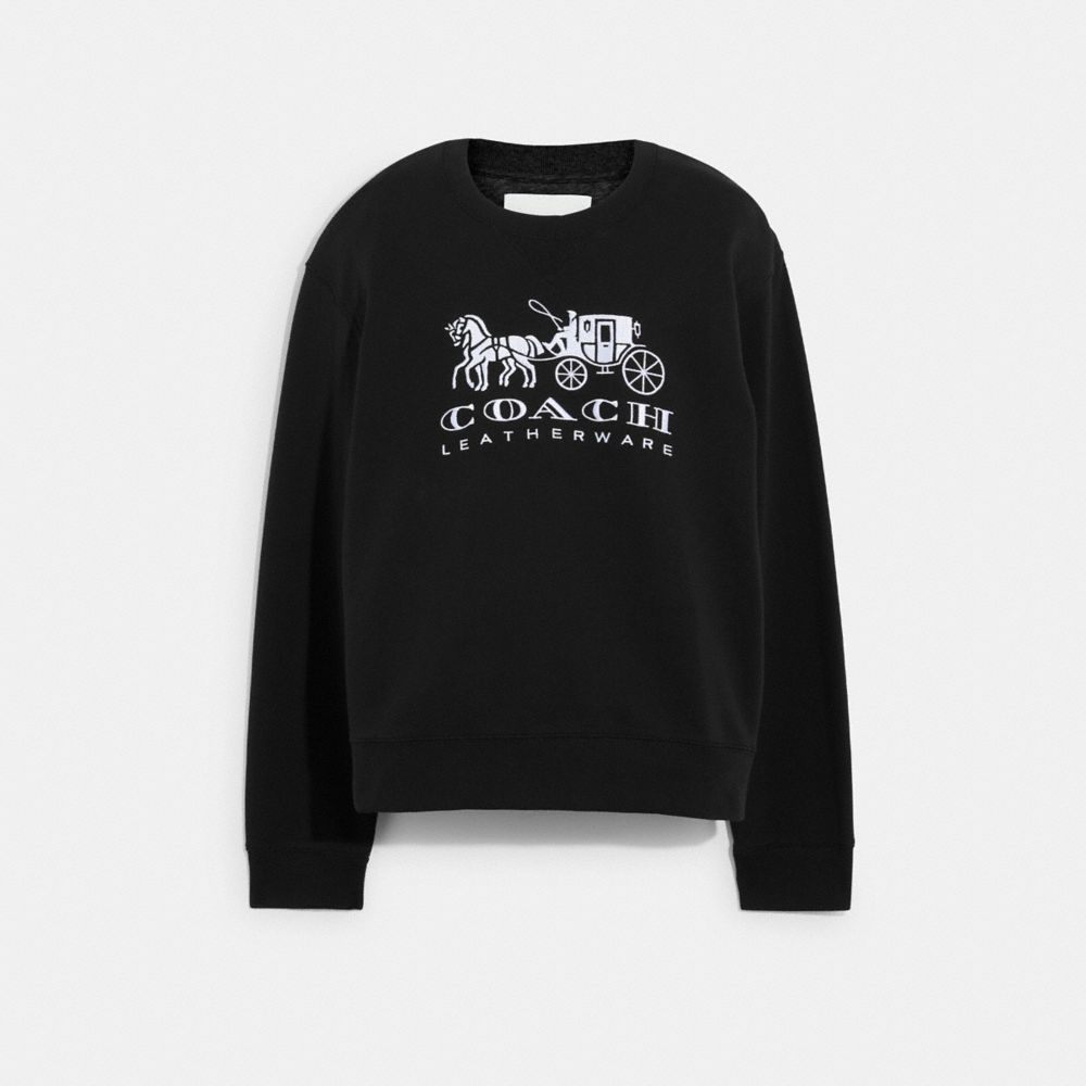COACH®,HORSE AND CARRIAGE CREWNECK SWEATSHIRT IN ORGANIC COTTON,Black,Front View