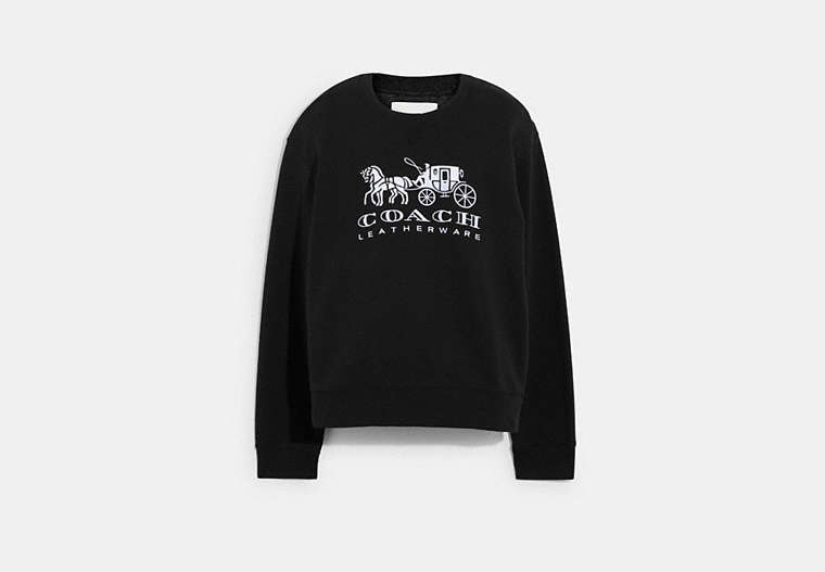 COACH®,HORSE AND CARRIAGE CREWNECK SWEATSHIRT IN ORGANIC COTTON,Organic Cotton,Black,Front View