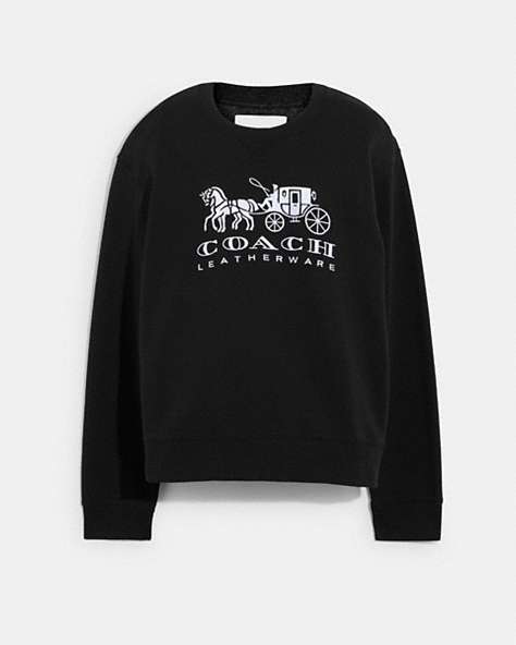 COACH®,HORSE AND CARRIAGE CREWNECK SWEATSHIRT IN ORGANIC COTTON,Organic Cotton,Black,Front View