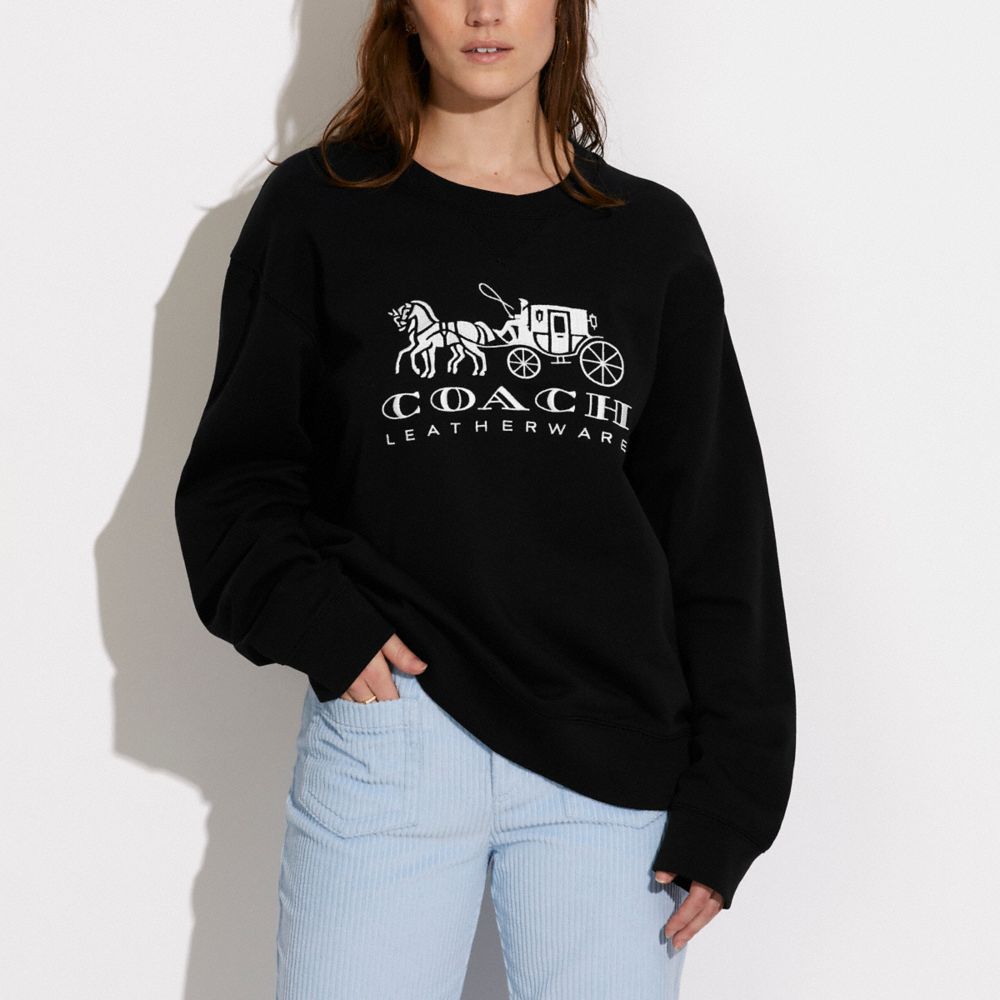 COACH®,HORSE AND CARRIAGE CREWNECK SWEATSHIRT IN ORGANIC COTTON,Black,Scale View