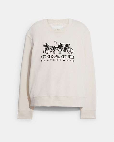 COACH®,HORSE AND CARRIAGE CREWNECK SWEATSHIRT IN ORGANIC COTTON,Organic Cotton,Chalk,Front View