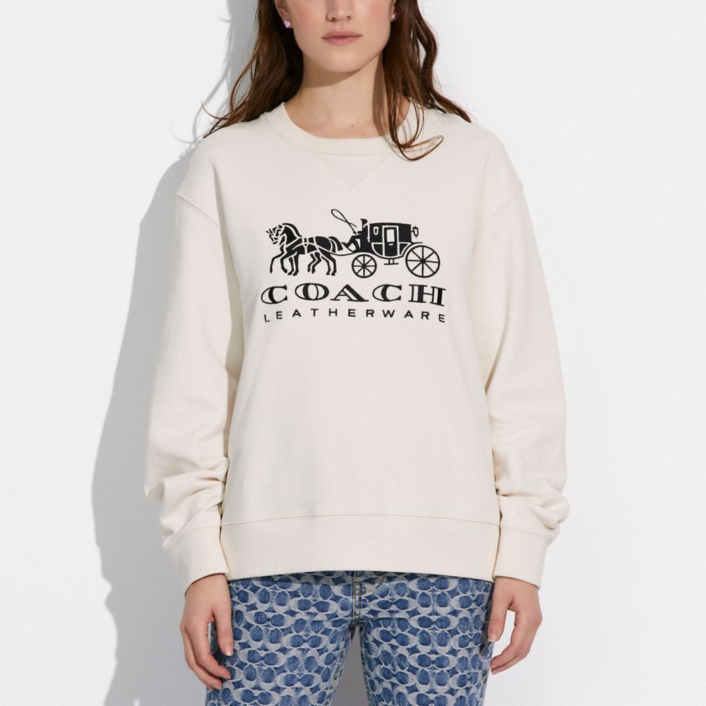 COACH®,HORSE AND CARRIAGE CREWNECK SWEATSHIRT IN ORGANIC COTTON,Chalk,Scale View