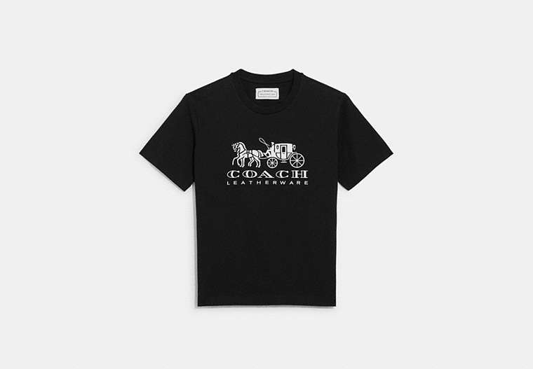COACH®,HORSE AND CARRIAGE T-SHIRT IN ORGANIC COTTON,Organic Cotton,Black,Front View image number 0