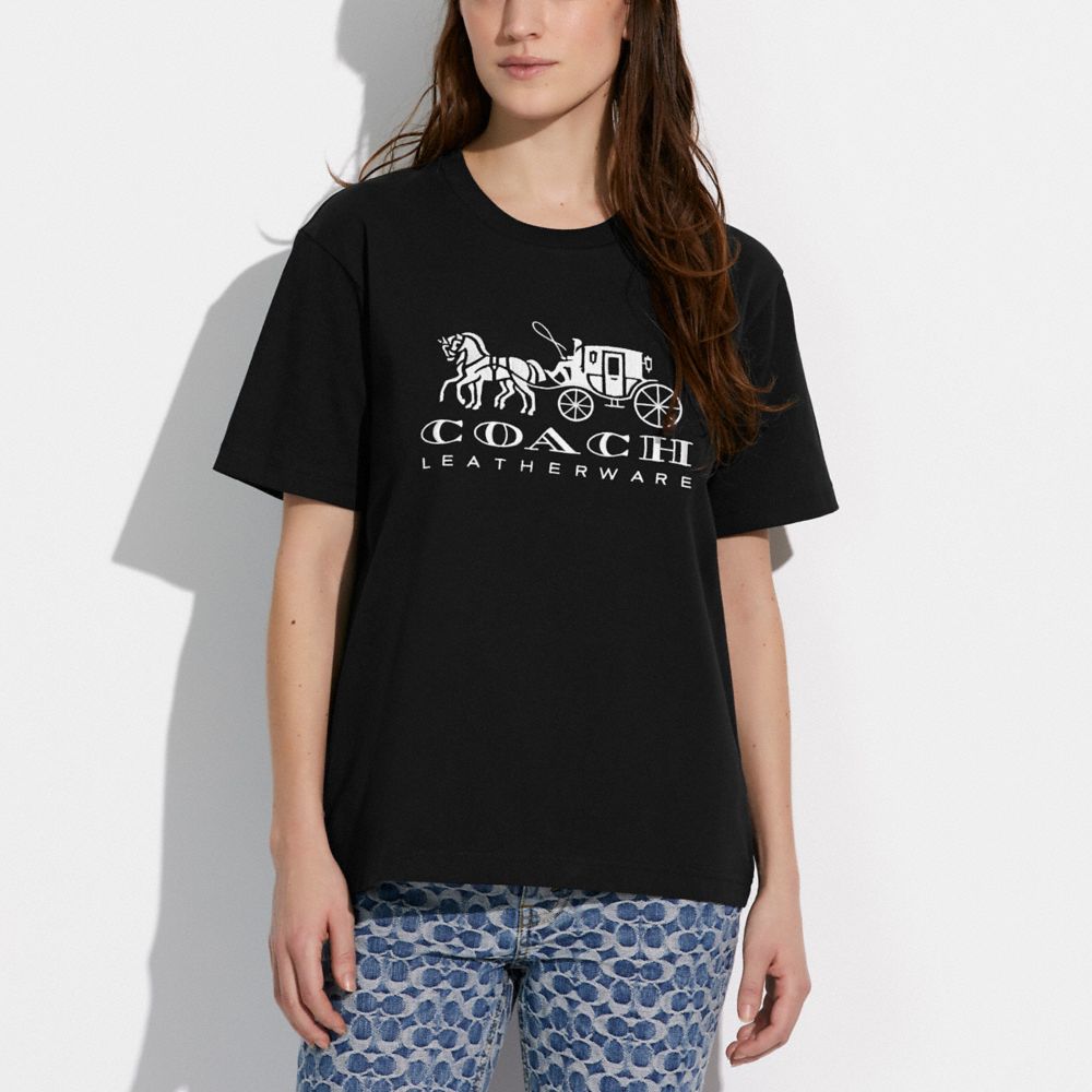 Coach Camiseta Con El Carruaje Y Los Caballos En Algodón Orgánico