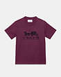 COACH®,HORSE AND CARRIAGE T-SHIRT IN ORGANIC COTTON,Organic Cotton,Deep Berry,Front View
