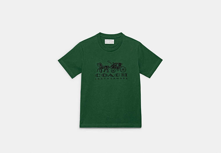 COACH®,HORSE AND CARRIAGE T-SHIRT IN ORGANIC COTTON,Organic Cotton,Dark Pine,Front View