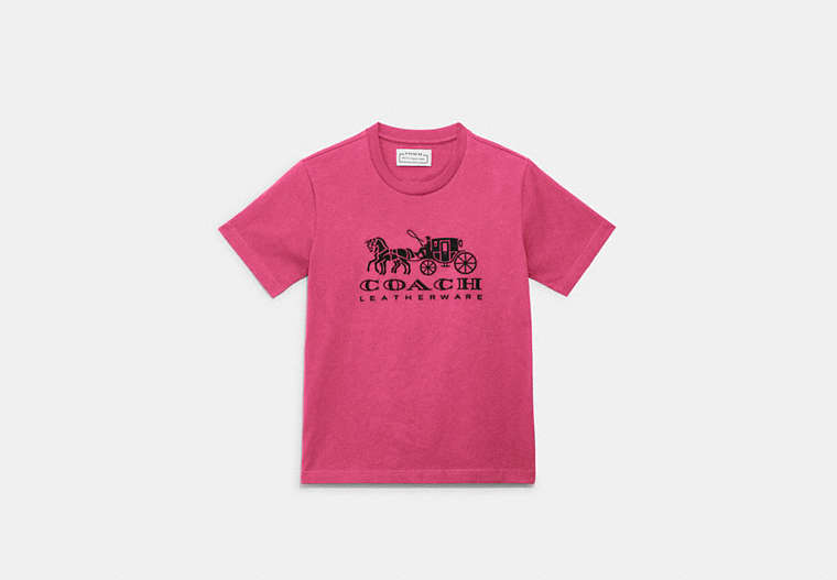 COACH®,HORSE AND CARRIAGE T-SHIRT IN ORGANIC COTTON,Organic Cotton,Petunia,Front View