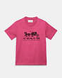COACH®,HORSE AND CARRIAGE T-SHIRT IN ORGANIC COTTON,Organic Cotton,Petunia,Front View