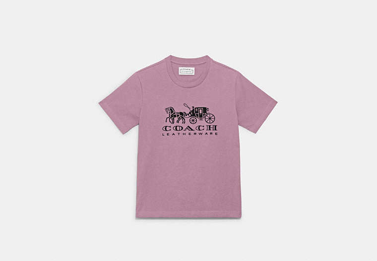 COACH®,HORSE AND CARRIAGE T-SHIRT IN ORGANIC COTTON,Organic Cotton,Violet Orchid,Front View