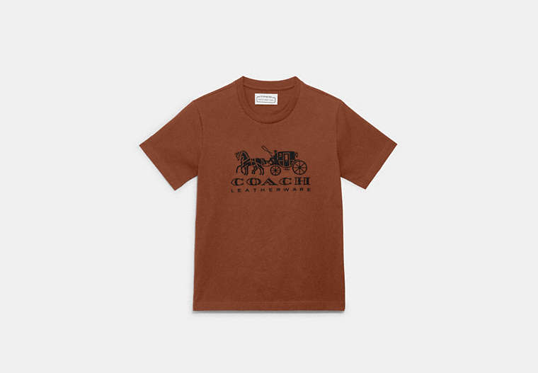 COACH®,HORSE AND CARRIAGE T-SHIRT IN ORGANIC COTTON,Organic Cotton,Saddle,Front View